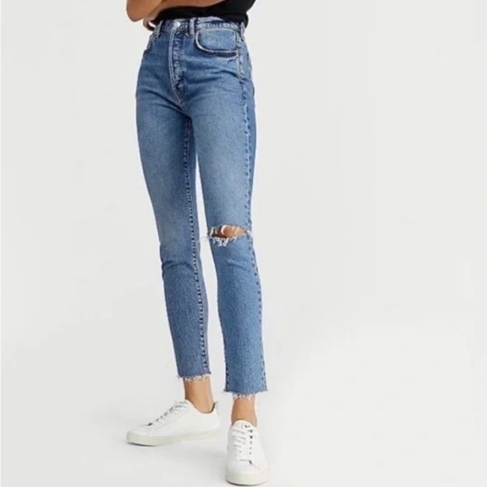 We The Free High-Rise Ripped Straight Jeans in Light Blue